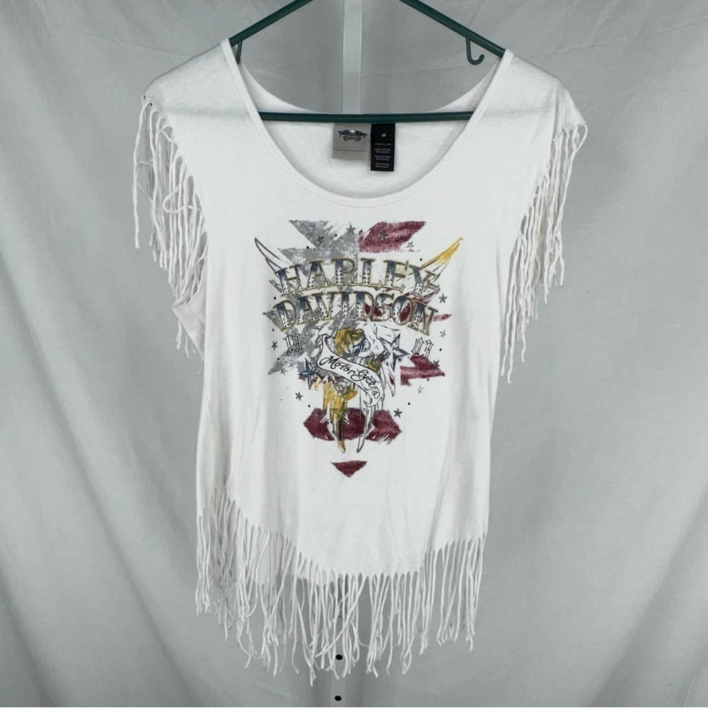 Harley Davidson Women’s Fringe White T Shirt Size M